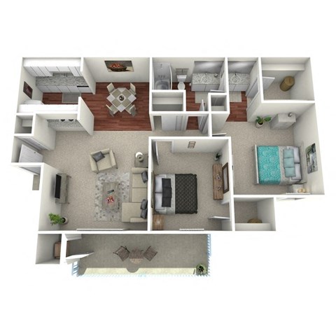 Floor plan for 2 beds, 1 bath, 917 sqft